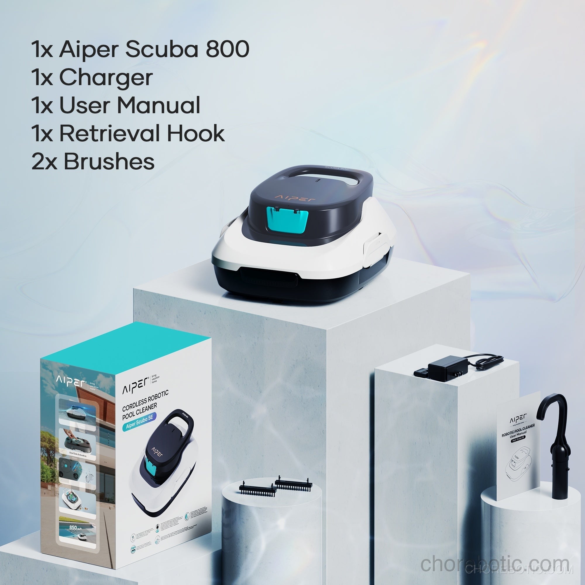 Aiper Scuba 800 wireless pool cleaner submerged in a clean swimming pool, ready to efficiently clean pool floors and walls.