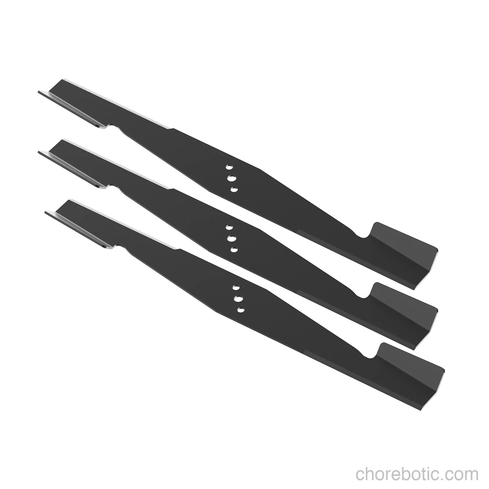 MOWRATOR self-sharpening high lift mowing blades with sharp cutting edges and durable metal construction.