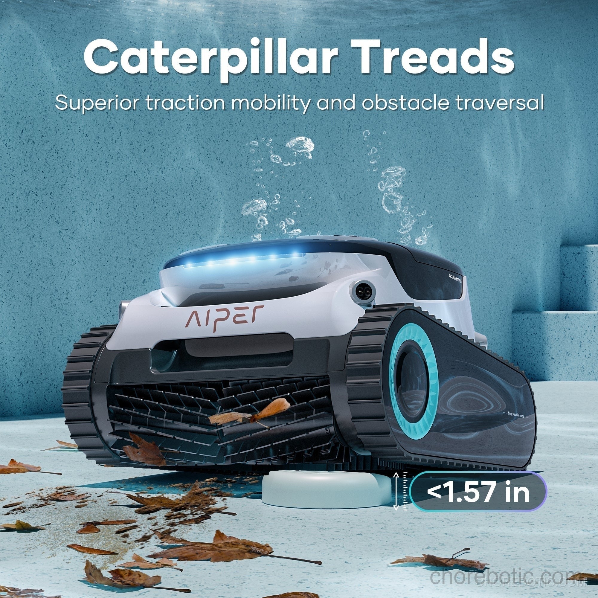 Aiper Scuba N1 Pro cordless robotic pool cleaner in action, cleaning the pool floor and walls efficiently.