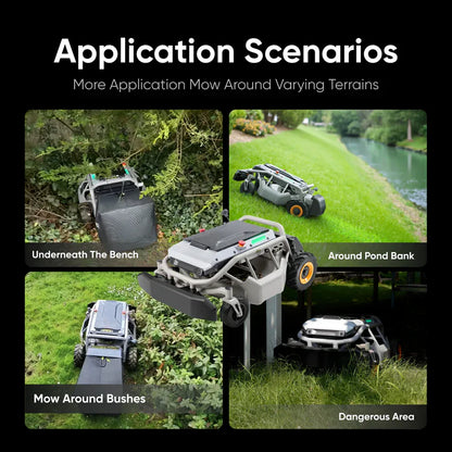MOWRATOR Mowrator S1 2WD Beast LeafVac Pro bundle with lawn mower, auto dumping bag, and mulching blade on grass.