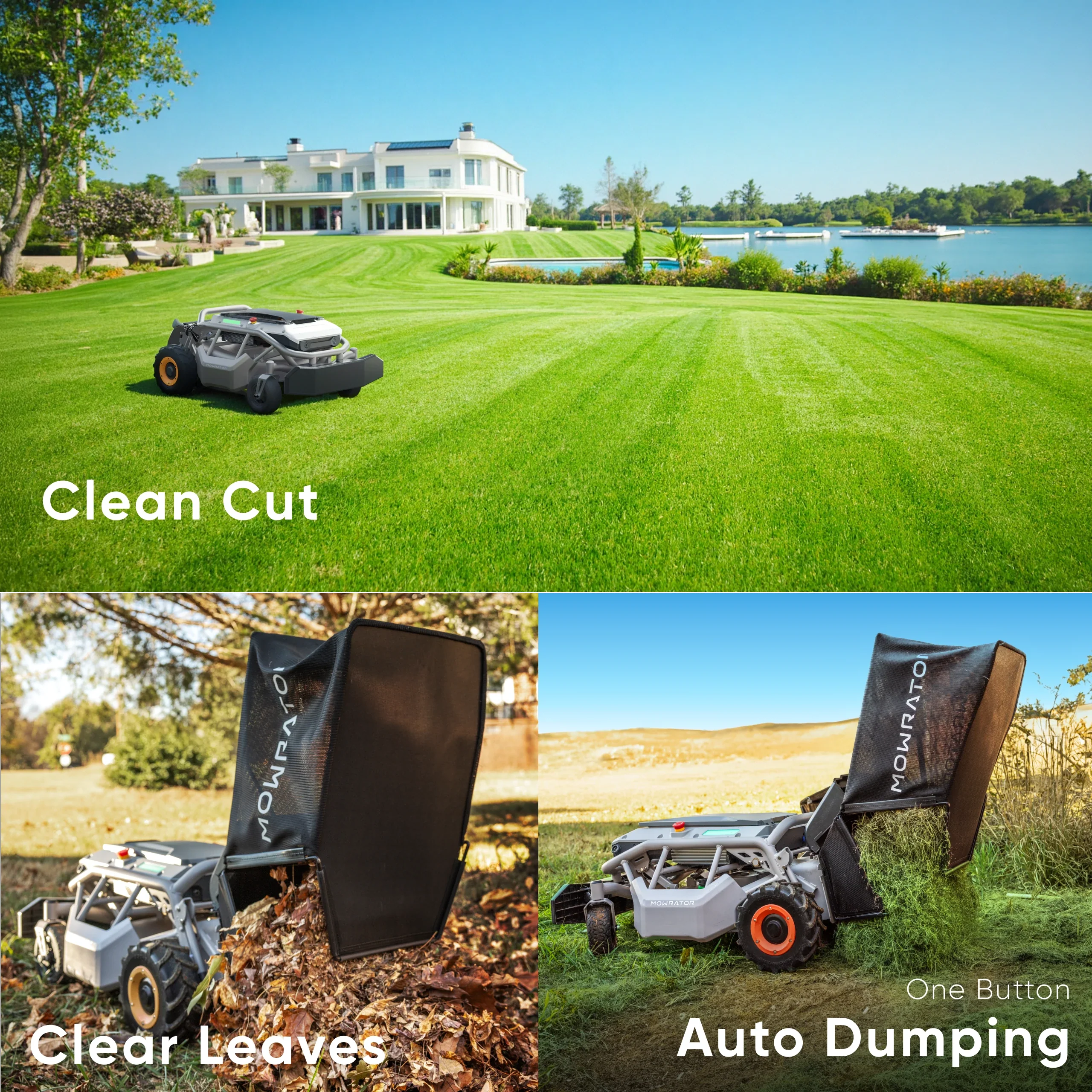MOWRATOR Mowrator S1 2WD Beast LeafVac Pro bundle with lawn mower, auto dumping bag, and mulching blade, ready for yard work.