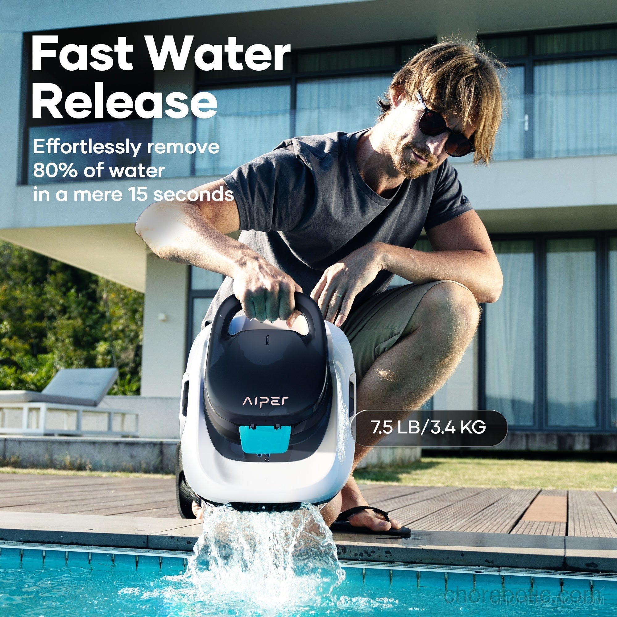 Aiper Scuba 800 wireless pool cleaner navigating a clean pool, designed for efficient debris removal and pool maintenance.
