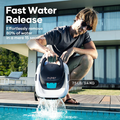 Aiper Scuba 800 wireless pool cleaner navigating a clean pool, designed for efficient debris removal and pool maintenance.