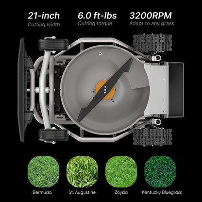 MOWRATOR S1 2WD remote control lawn mower on a slope, with leaf shredding vacuum attachment for yard cleanup.