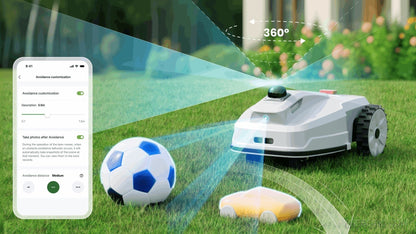 FJD FL3000 No Wire LiDAR robotic lawn mower from FJDynamics with sleek design and cutting blades for efficient outdoor grass trimming.