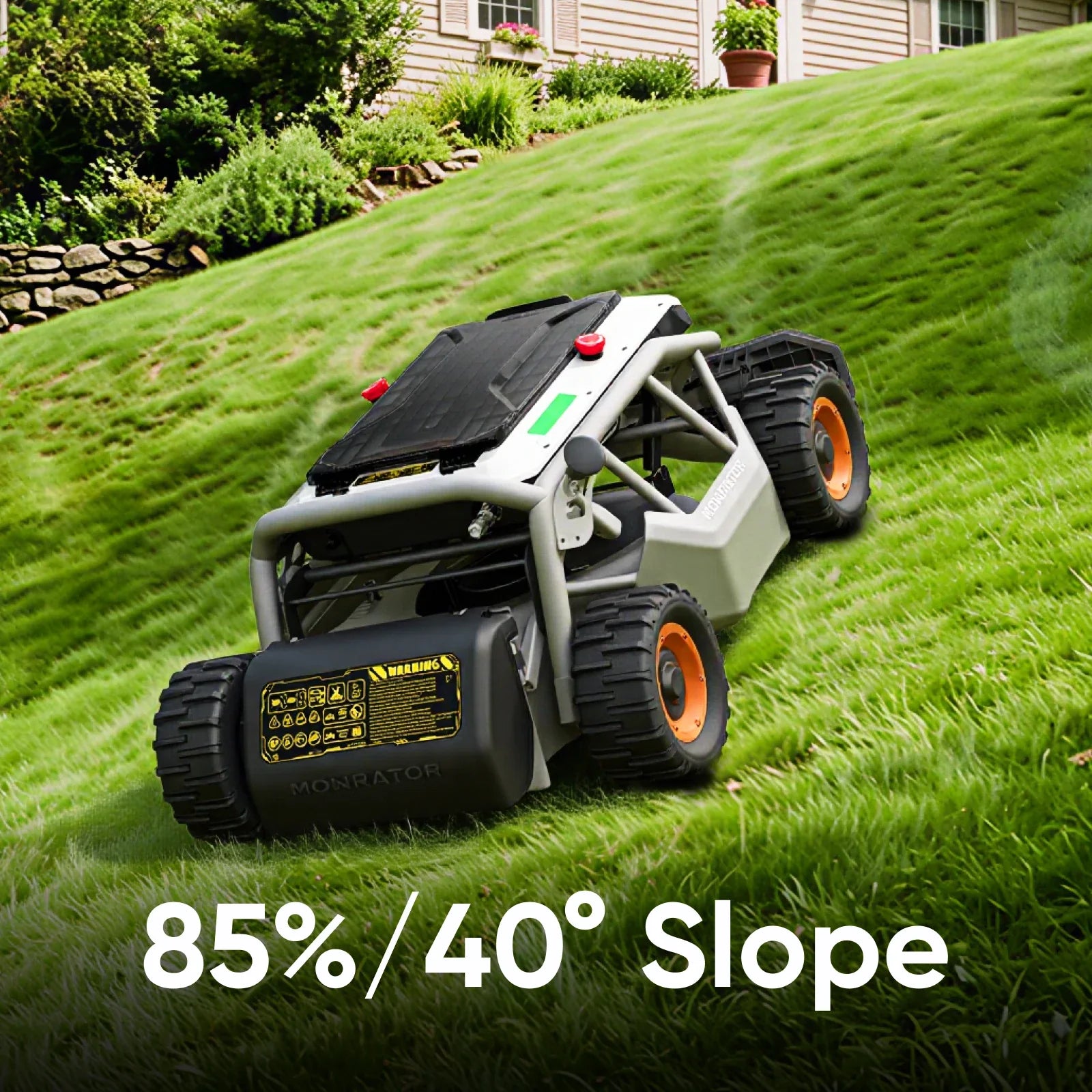 MOWRATOR S1 4WD remote control lawn mower with wide wheels, leaf shredding vacuum, suitable for 85% slopes in outdoor yard care
