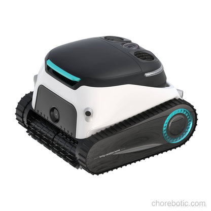 Aiper Scuba N1 Ultra cordless robotic pool cleaner cleaning a swimming pool with its sleek design and brushes visible.