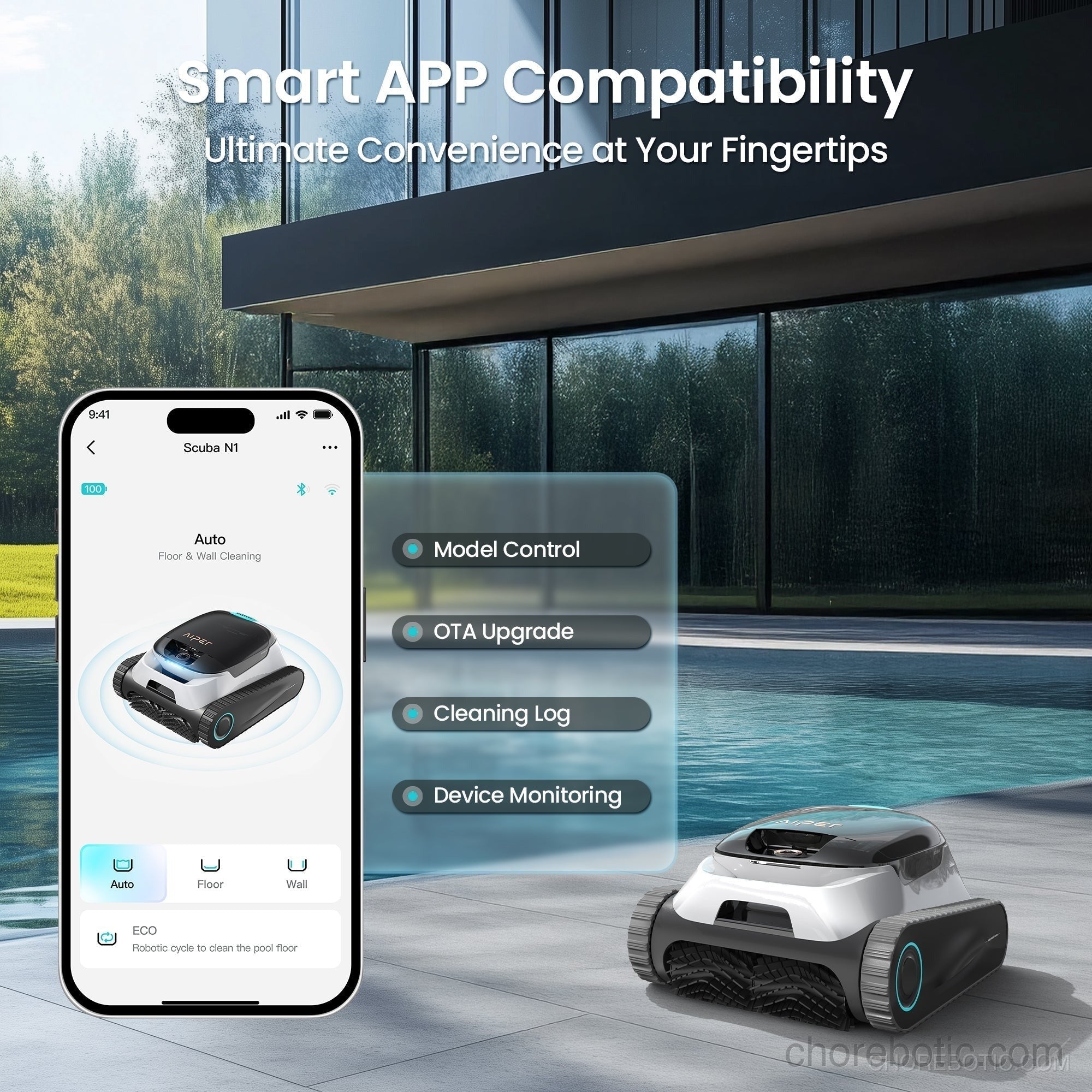 Aiper Scuba N1 Plus cordless robotic pool cleaner cleaning the pool floor and walls with its sleek design and powerful suction.