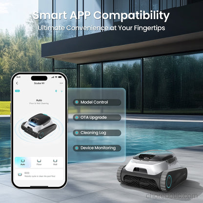 Aiper Scuba N1 Plus cordless robotic pool cleaner cleaning the pool floor and walls with its sleek design and powerful suction.