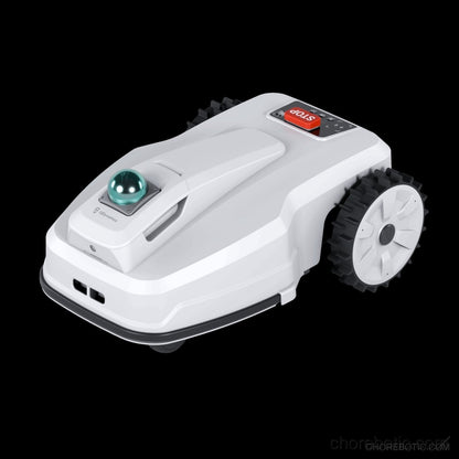 FJDynamics FL3000 No Wire LiDAR Robotic Lawn Mower on green grass, showing its compact design and sensor technology.