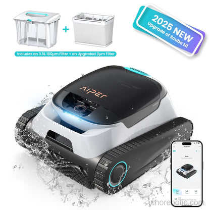Aiper Scuba N1 Plus cordless robotic pool cleaner navigating a clean pool surface, ready to remove debris efficiently.
