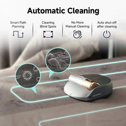 Creatulize X1 Robot Bed Vacuum Cleaner with vacuum and mop functions, shown cleaning a bedroom floor.