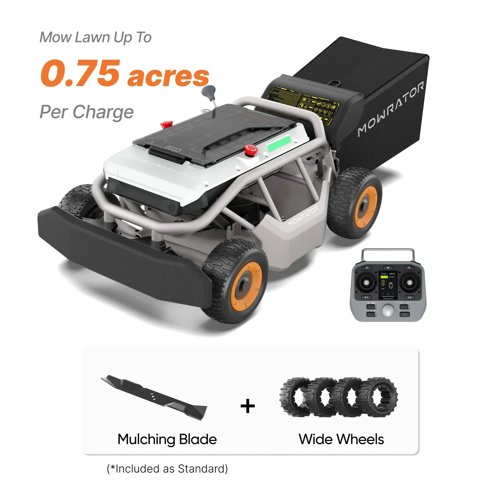 MOWRATOR Mowrator S1 4WD electric lawn mower with 12Ah battery on steep slope bundle, featuring durable frame and adjustable height