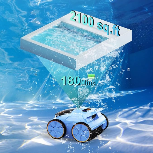Robotic Pool Vacuum, Robotic Pool Cleaner for Inground Pools, Smart Navigation, Floor/Wall/Waterline Cleaning, 180 Mins Runtime for Pool