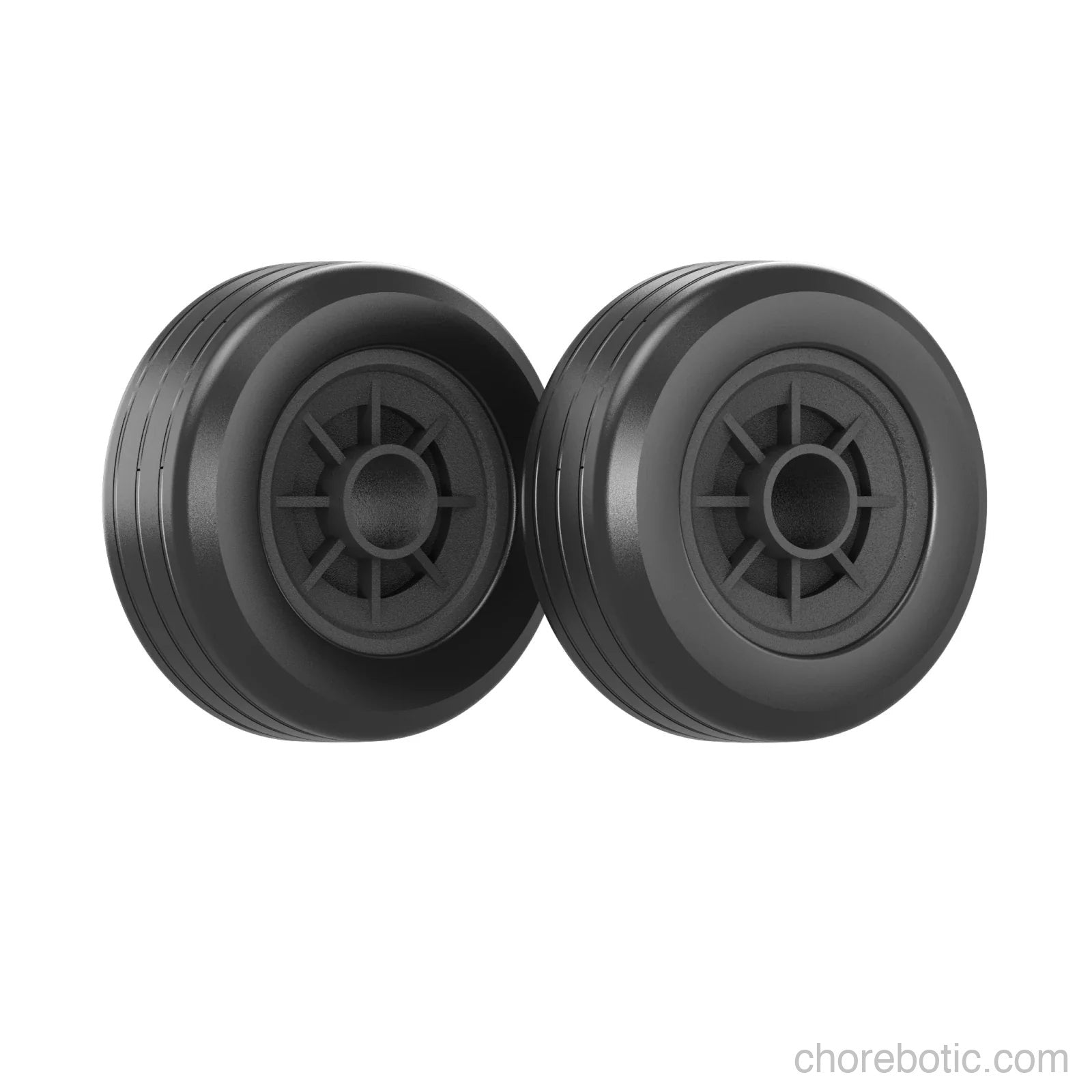 Pair of MOWRATOR S1 2WD front wheels replacement kit, showing black alloy wheels with tire mounts for vehicle upgrade.