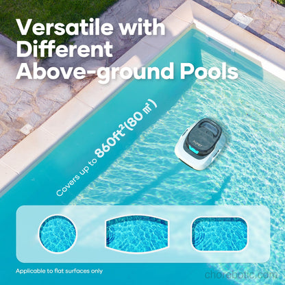 Aiper Scuba 800 wireless pool cleaner in action, showcasing its compact design and brush system cleaning a swimming pool.
