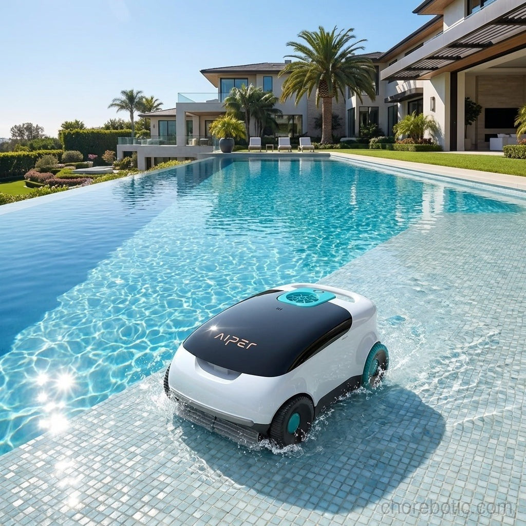 Aiper Scuba L1 cordless robotic pool cleaner in action, cleaning the pool floor with its sleek design and automated features.
