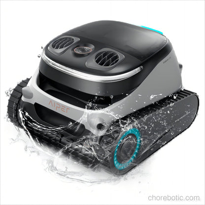 Aiper Scuba N1 Ultra cordless robotic pool cleaner submerged in a swimming pool, showcasing its compact design and cleaning brushes.