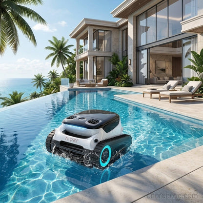 Aiper Scuba N1 Pro cordless robotic pool cleaner navigating a swimming pool, cleaning the pool floor and walls efficiently.