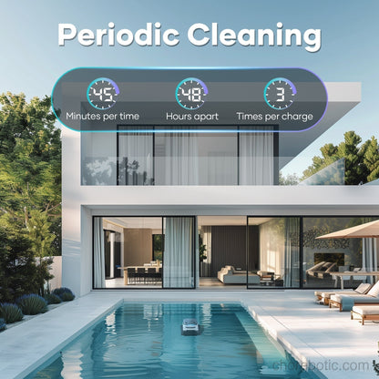 Aiper Scuba N1 Pro cordless robotic pool cleaner cleaning a swimming pool with brushes and suction in action.